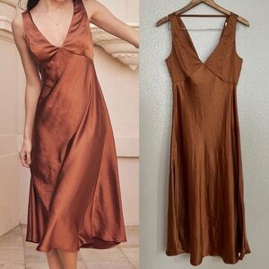 Incredible Love Brown Satin Cowl Back Midi Slip Dress